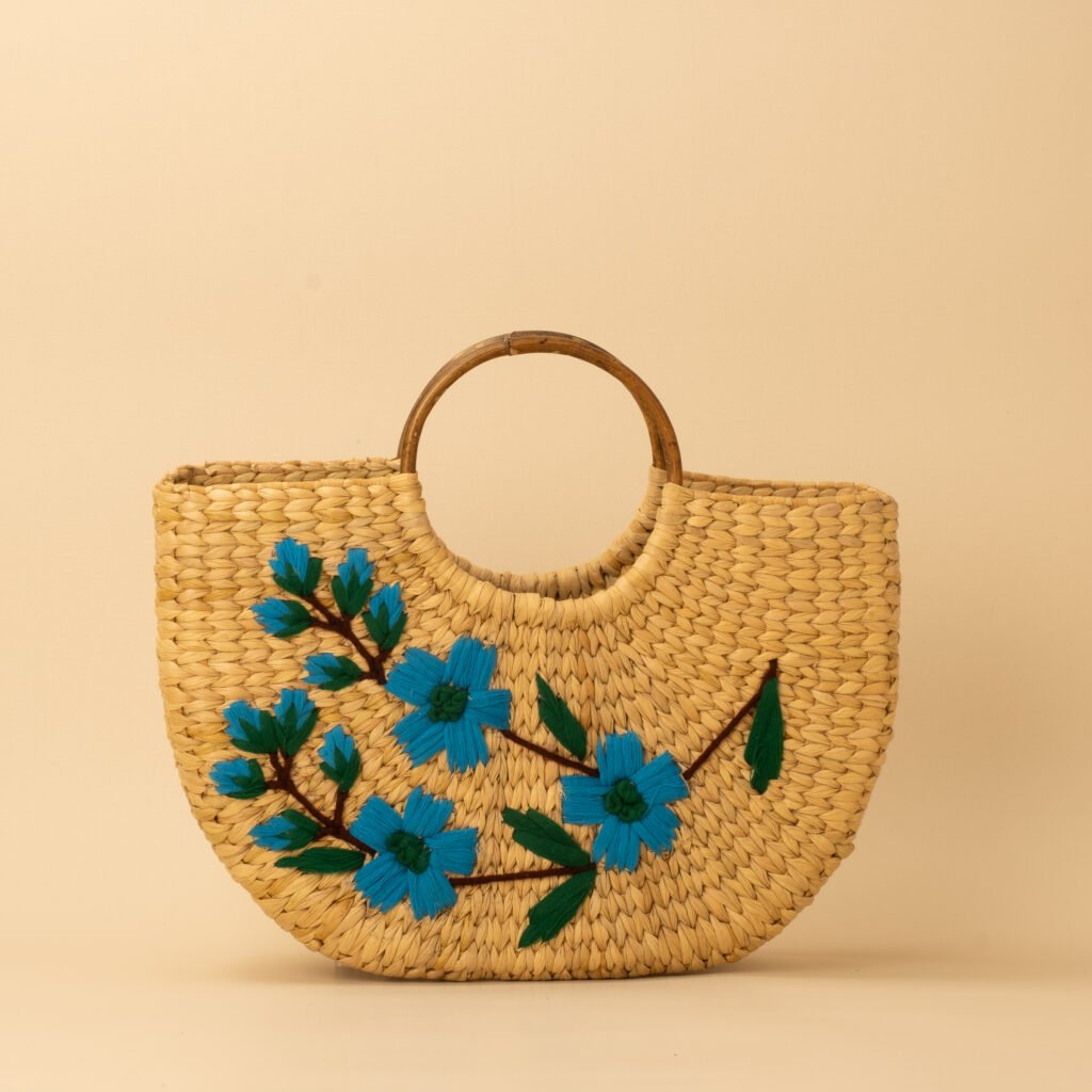 crescent tote floral embroidered