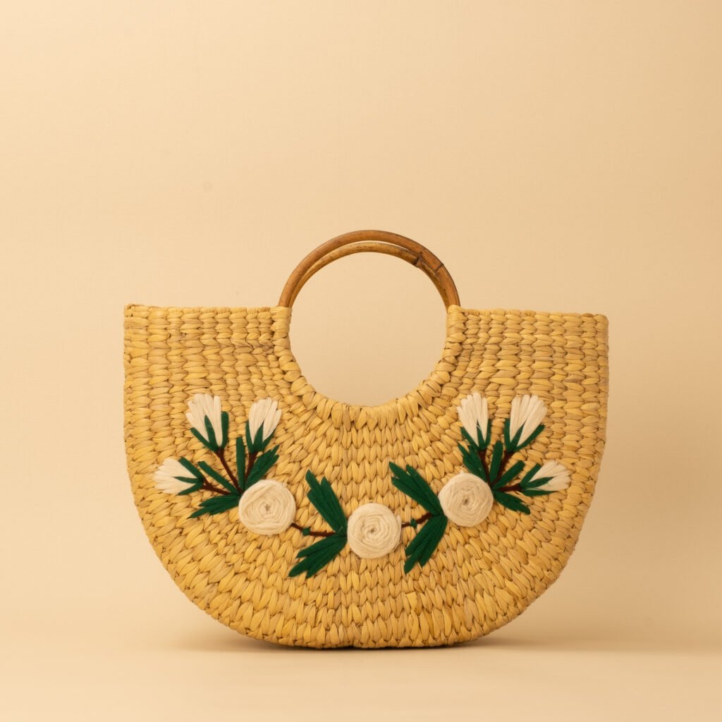 crescent tote floral embroidered